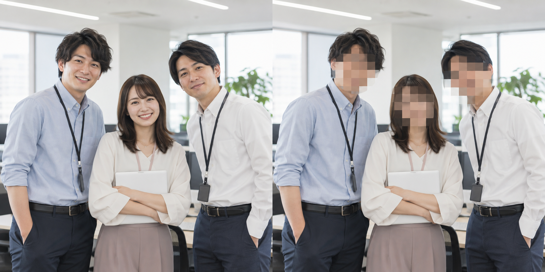 人物の顔が映っている動画の処理前イメージ